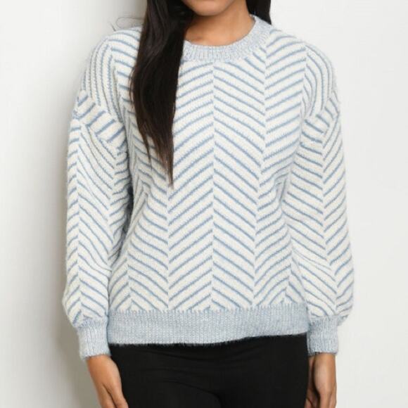 Striped Pullover Sweater Knit Blue - Picture 2 of 6